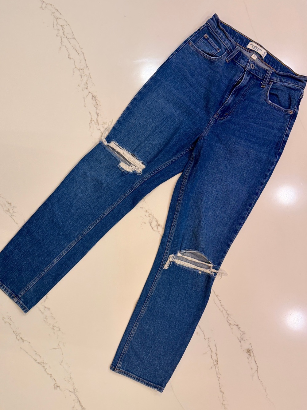 Abercrombie & Fitch Straight-Leg Distressed Blue Jeans